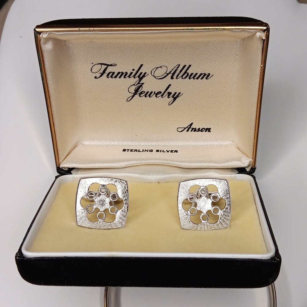 Vintage Anson sterling silver cufflinks brushed design snowflake openwork design